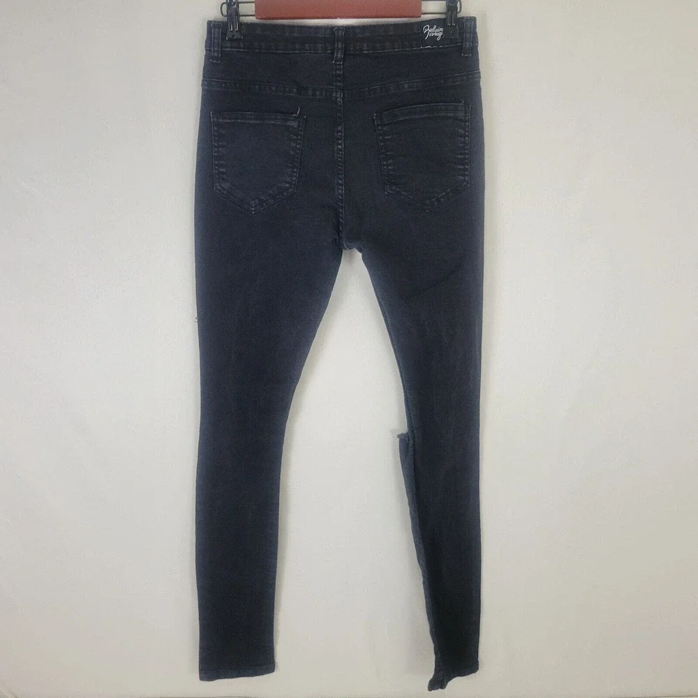 Reclaimed Vintage Jeans Womens 32 Black Denim Mid Rise Skinny Distressed 28x29.5